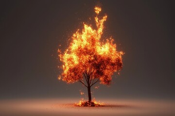 Stylized 3D Illustration of a Flaming Tree