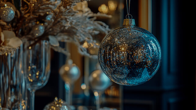 A festive ornament with glitter and shine decorates the room, setting the tone for a joyful party filled with love and laughter