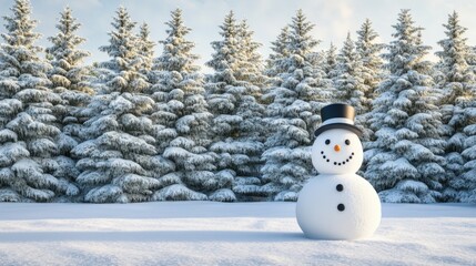 Obraz premium Snowman in snowy forest.