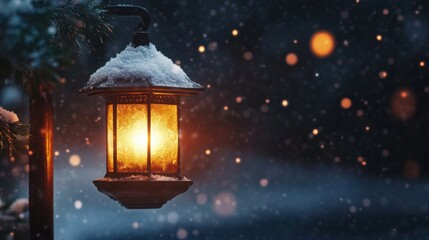 Warm Lantern Light in Winter Snowfall.
