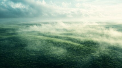 Fototapeta premium Misty Meadow Under a Cloudy Sky