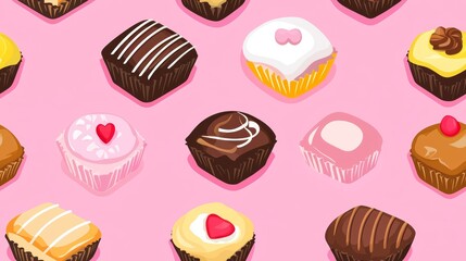 Vibrant Cartoon Style Patterns in Candy Color Tones Repeating Flat Design.