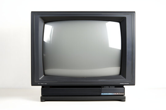 Early 2000s Flat-Screen TV with Thick Black Bezel &ndash; Retro Electronics on Transparent Background