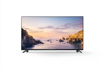 Fototapeta premium Modern Curved LED TV Frame – Immersive Design with Thin Black Bezel on Transparent Background