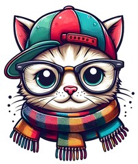 Fototapeta premium cute cartoon cat wearing sunglasses and a cap