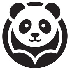 Minimalist Panda Face Icon in Black Background
