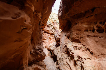 Eroded by water and wind cliffs in the canyon Little Wild Horse Canyon. San Rafael Swell, Utah