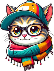 Fototapeta premium cute cartoon cat wearing sunglasses and a cap