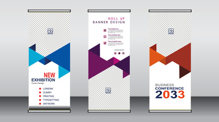 Roll up banner template design,banner layout, advertisement, pull up, polygon background, vector illustration,