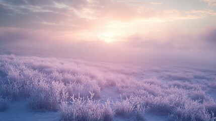 Frozen Landscape at Sunset.