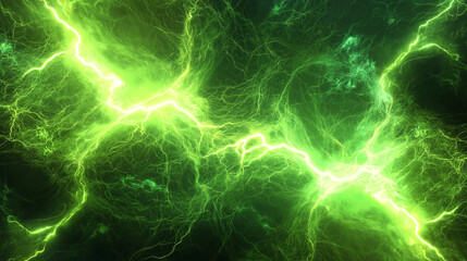 Obraz premium Electric green lightning bolts crackling across a dark background, symbolizing energy and power with a dramatic, electrifying effect.