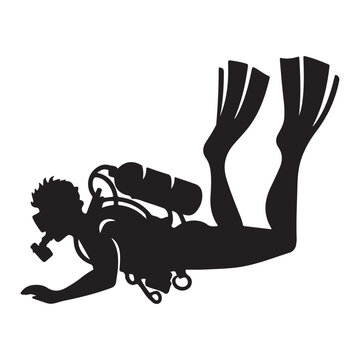 recommend clip art:  Diver in the sea silhouette vector black color and solid white background 