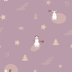 Christmas pixel pattern with snowmen and fir trees