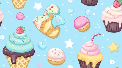 Repeating Patterns in Flat Cartoon Style with Candy Color Tone.