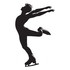 Ice skater spinning silhouette vector black color and solid white background 