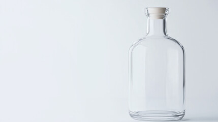 Clear Glass Bottle on White Background, a minimalist design highlighting simplicity and elegance, emphasizing the beauty of transparent materials against a stark canvas.
