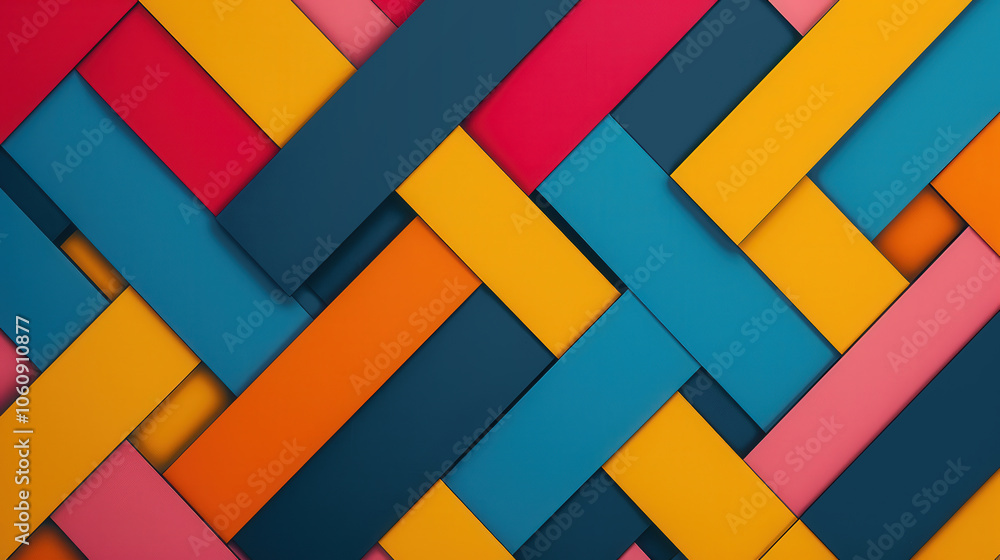 Wall mural vibrant geometric mosaic, a dynamic display of interlocking shapes in bright colors, creating an eng