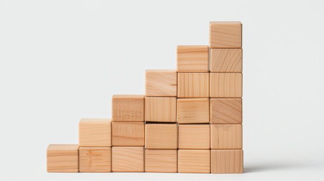 Wooden Block Growth Chart, a creative representation of growth using natural wooden blocks, showcasing an organic design with illustrative statistics and a playful approach.