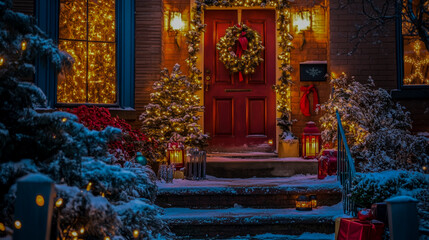 Obraz premium Holiday decorations brighten the winter night, creating a festive, joyful atmosphere
