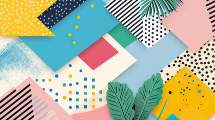 Abstract Geometric Collage with Colorful Patterns and Shapes