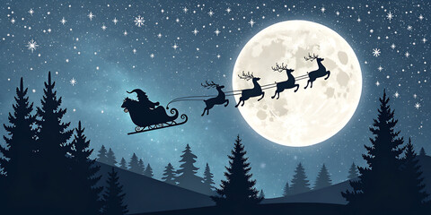 Santa clauss flight through starry night.