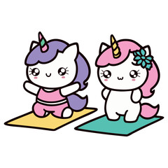 Cute Unicorns Practicing Yoga on Colorful Mats