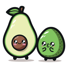 Cute Cartoon Avocado Characters With Happy Faces
