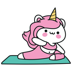 Cute Unicorn Character Practicing Yoga on a Mat