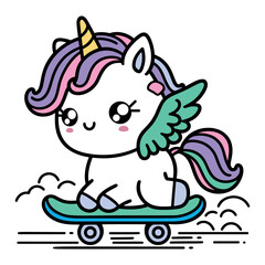 Cute Colorful Unicorn Skating on a Vibrant Skateboard