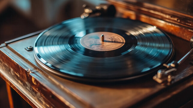close up old vinyl record player