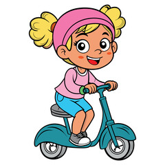Cheerful Cartoon Child Riding A Blue Scooter With Excitement