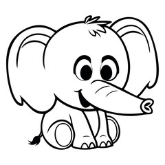 Adorable Cartoon Elephant Illustration in Black and White Outline