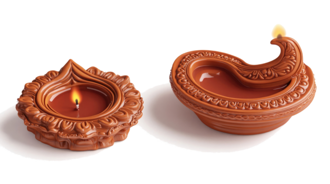 Set of Diwali Diya Lamps on Transparent Background for Festive Decor Generative AI