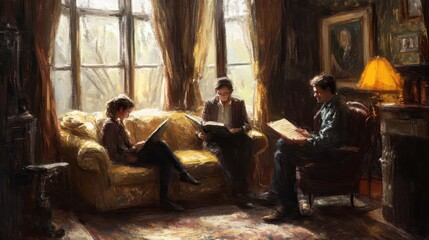 Cozy Family Reading Time in a Warm Living Room