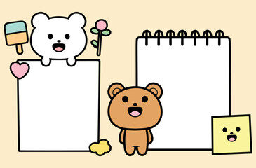Cute Cartoon Bear Characters With Blank Notepad Pages