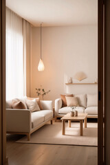 Fototapeta premium Minimalist, japandi style interior design of modern living room