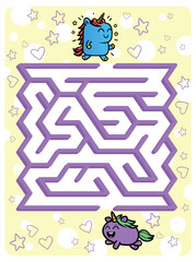 Adorable Cartoon Unicorns Navigating a Colorful Maze