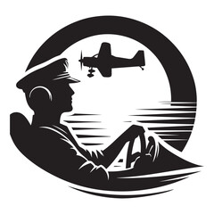Pilot flying plane silhouette vector black color and solid white background 