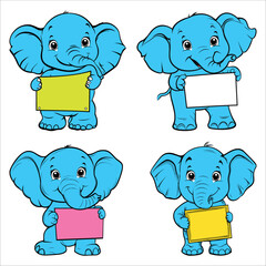 Cute Cartoon Elephants Holding Colorful Blank Signs for Fun Messages