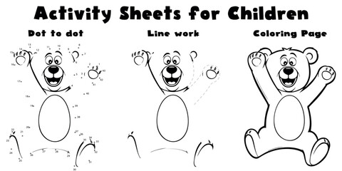Fun Activity Sheets for Children Featuring Cute Bear