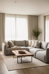 Minimalist, japandi style interior design of modern living room