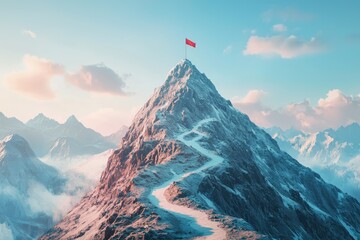 Isolated Mountain Peak with Zigzagging Road