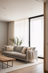 Fototapeta premium Minimalist, japandi style interior design of modern living room