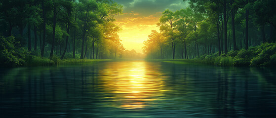 Obraz premium Paysage mystique du bayou en illustration vectorielle pour écran large