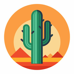 Desert cactus on retro vintage icon white background