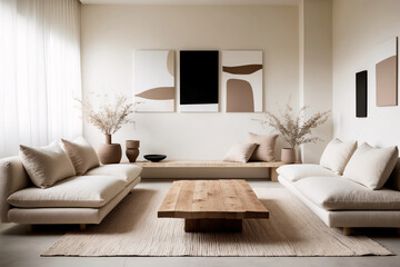 Minimalist, japandi style interior design of modern living room