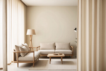 Minimalist, japandi style interior design of modern living room