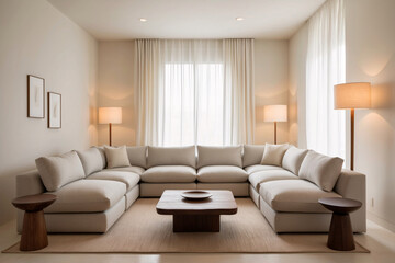 Minimalist, japandi style interior design of modern living room