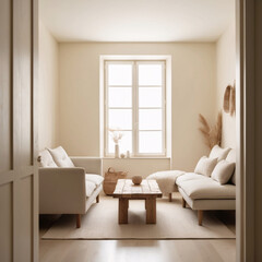 Fototapeta premium Minimalist, japandi style interior design of modern living room
