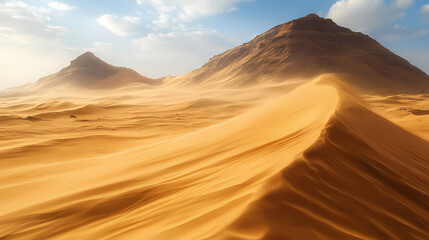 Naklejka premium The shifting sands of time a 3d explosion of earthy paints, creating wind-swept desert dunes and time-worn monuments. Wind-swept Desert. Illustration